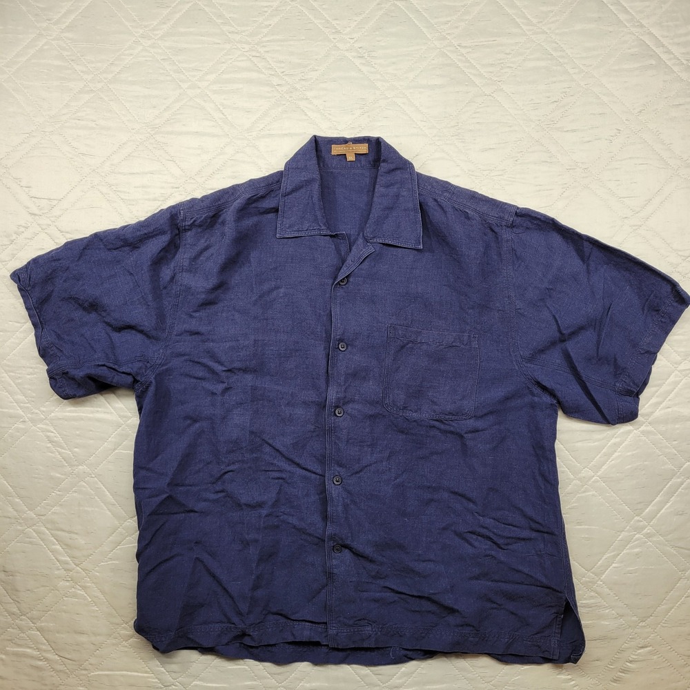 Thread & Stitch short sleeve button front‎ blue casual shirt size XL